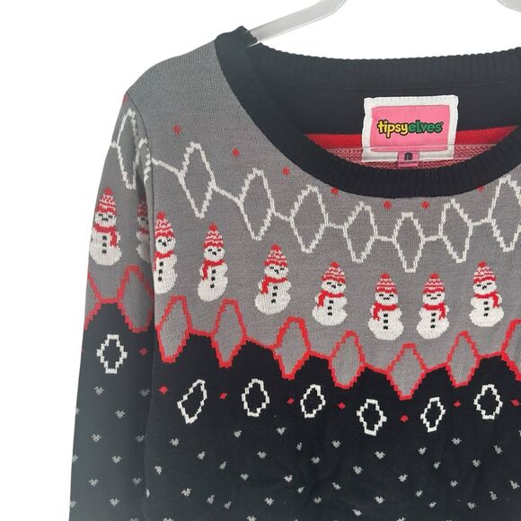 Tipsy Elves Sweater Womens Large Black Ugly Christmas Snowman Nordic Classic - Picture 6 of 16